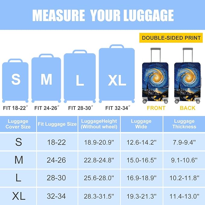 Art Print Travel Suitcase Cover – Starry Night Style Waterproof Luggage Cover and Stretchable Suitcase Protector for Checked Bags,Fits 28"-30" Luggage,L
