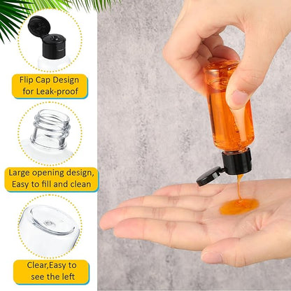 Mimorou 150 Pcs 1oz Travel Bottles Bulk for Toiletries Clear Small Travel Size Bottles Bulk Refillable Empty Containers for Shampoo Lotion Liquid Body Soap Cream Toiletries(Black Cap)