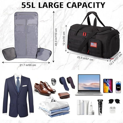 3-in-1 Tactical Garment Bag For Men,55L Large Capacity Convertible Suit Bag,Garment Bags For Hanging Clothes With Shoes Compartment, Multi-Functional Suit Bag For Travel Business