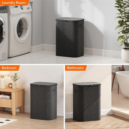 Lifewit 85L Laundry Basket with Lid, Large Laundry Hamper with Plastic Handles and Removable Bag, Foldable Tall Dirty Clothes Hampers for Laundry for Laundry Room, Bedroom, Bathroom, Dorm, Dark Gray
