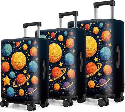 Space-Themed Luggage Cover – Durable Elastic Travel Suitcase Protector with Wheel Access, Fits Most Carry-On and Checked Bags,XL