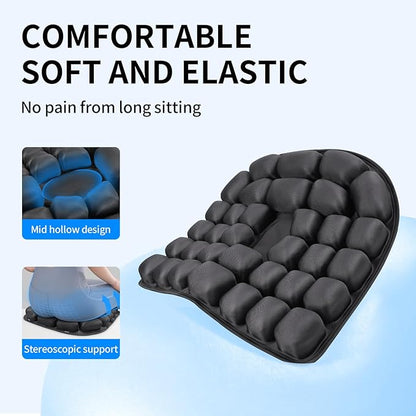 Travel Seat Cushion for Airplane - INFLATE/Deflate Built in Pump Inflatable Seat Cushion for Office Chairs, Wheelchairs, Car Seats & Outdoor Cushions 17.7x15.7 inches (Black)