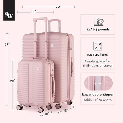 Nine West Suvi 2 Piece Luggage Set for Cruise & Extended Trips, 32" Large Expandable Suitcase & 20" Smart Carry On with USB Port, Hardshell Spinners Muted Lilac