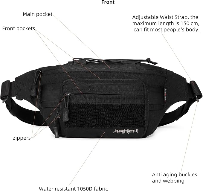 3.5L Military Tactical Fanny Pack | Molle, Quick Access, EDC, Hiking, Travel, Fit Most Men's Waist (Black)