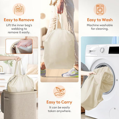 Lifewit 85L Laundry Basket with Lid, Large Laundry Hamper with Plastic Handles and Removable Bag, Foldable Tall Dirty Clothes Hampers for Laundry for Laundry Room, Bedroom, Bathroom, Dorm, Beige