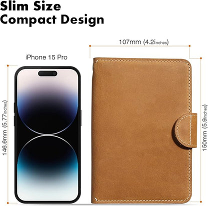 Genuine Leather Passport Holder with AirTag Slot(Hidden) | RFID Blocking Passport Holder for Travel | for 2 Passport Books | for Men Women & Family