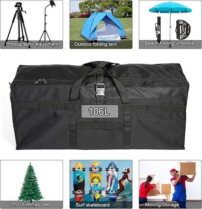 Travel Duffle Bag,Foldable Extra Large Duffel Bags,carry on Travel Bag For Men And Women Camping/Moving Boxes/Airplanes/Hospital/Tent (106 Liter, Black)