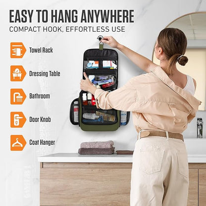 VENTURE 4TH Hanging Travel Toiletry Bag for Women & Men - Travel Organizer with Expandable Compartments & Removable Clear Pouch for Toiletries (Dark Green)