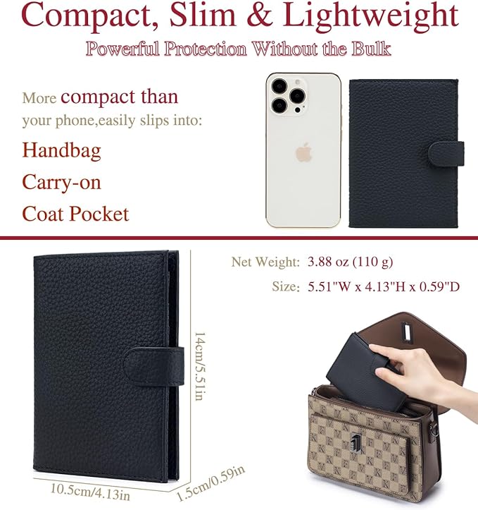 RFID Slim Passport Holder for Travel – Leather Passport Wallet for Women & Men with Card Slots, Zippered Coin Pocket, SIM Card Slot – Travel Passport Cover Case (Black)