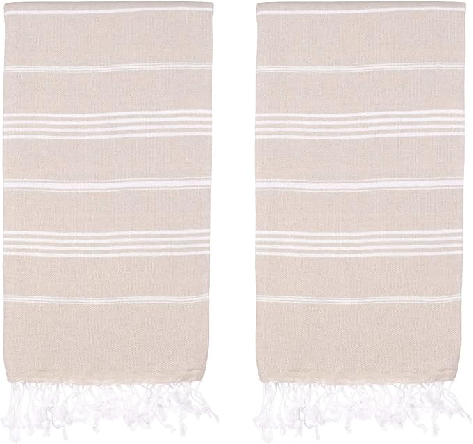 Turkish Beach Towels, Pack of 2 | Oversized, Quick Dry, Sand Free | 100% Cotton, Large 38x71 Towels for Beach, Pool, Travel | Ultra-Soft, Compact, and Absorbent | Beige