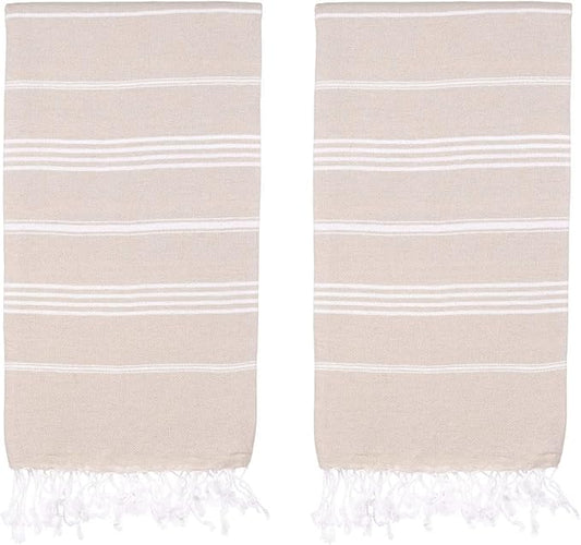 Turkish Beach Towels, Pack of 2 | Oversized, Quick Dry, Sand Free | 100% Cotton, Large 38x71 Towels for Beach, Pool, Travel | Ultra-Soft, Compact, and Absorbent | Beige