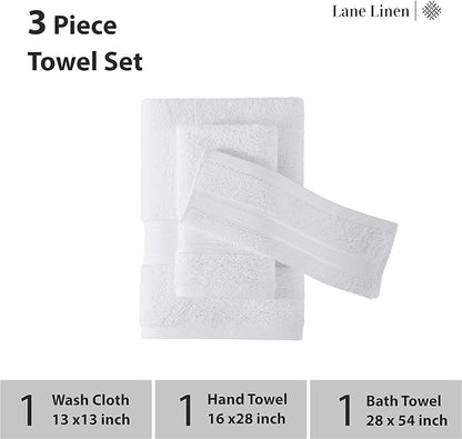 LANE LINEN Luxury Bath Towels Set - 3 Piece 100% Cotton Bathroom Towels, Quick Dry, Extra Aborbent, Super Soft Towels Set 1 Hand Towel, 1 Wash Cloths, 1 Bath Towel, White