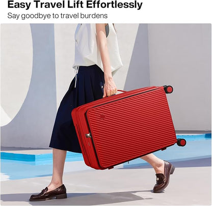 mixi 20 Inch Expandable Carry On Luggage PC Hard Shell Suitcase Top Opening Rolling Travel Suitcases with Spinner Wheels & TSA Lock, Red