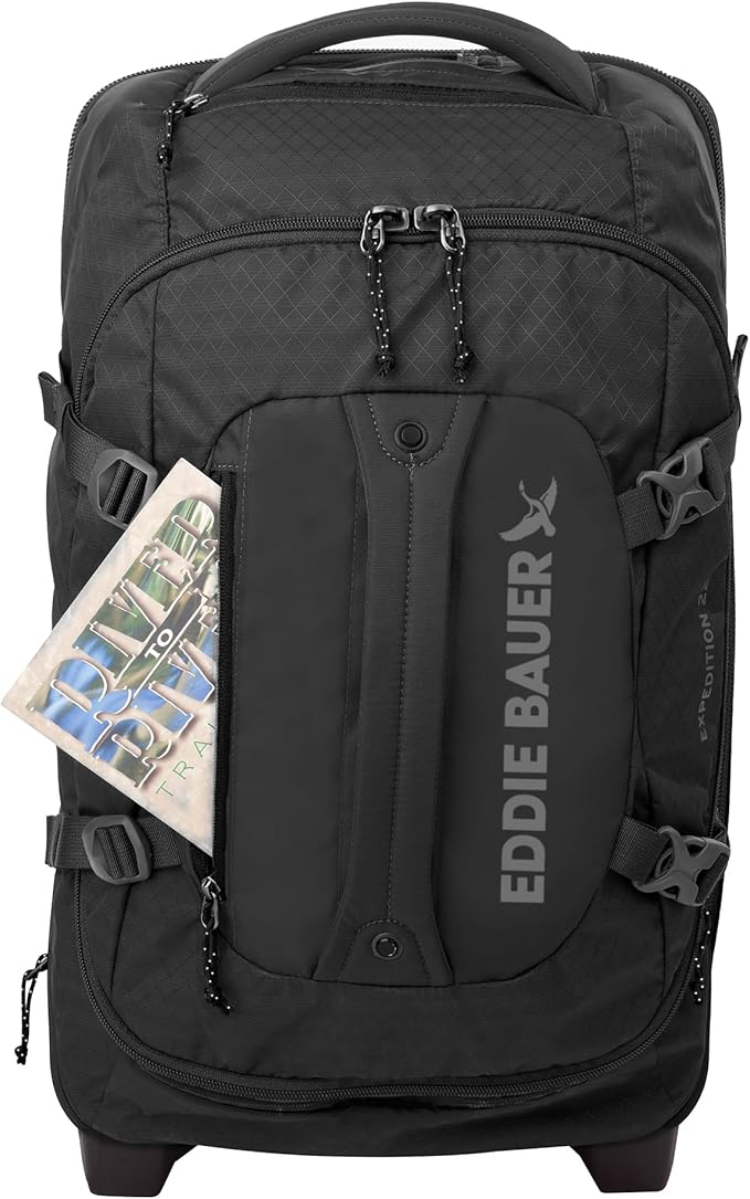 Eddie Bauer Expedition Rolling Duffel Bag with Wheels | Travel | Carry-On | Luggage | Rugged | Durable - Black, 22"
