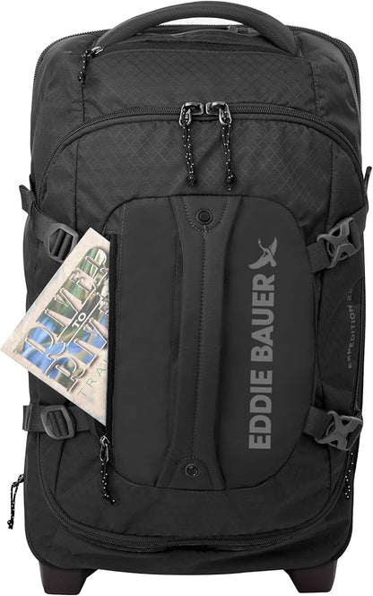 Eddie Bauer Expedition Rolling Duffel Bag with Wheels | Travel | Carry-On | Luggage | Rugged | Durable - Black, 22"