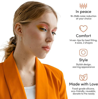 Audree Style Ear Plugs for Noise Reduction, Reusable High Fidelity Earplugs for Concerts, Musicians, Motorcycles, Study, Parent, Party, Flights & Noise Sensitivity, 18-29dB Noise Cancelling (Orange)