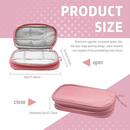 Electronic Organizer Double Layer, Water Resistant Cable Organizer Bag for Travel Essentials, Cord, Charger, Phone, Earphone, Large Size,Accessories Travel Essentials (Pink, Double-Layer)