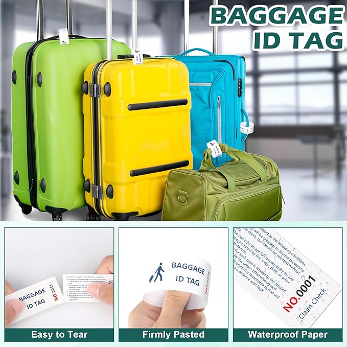 2000 Pcs Paper Hotel Luggage Tags with Transfer Tape On Back Luggage Tags Bulk Blue Baggage Claim Check Tags Serial Numbering Claim Ticket Baggage Identification for Suitcase Motel Bag Storage