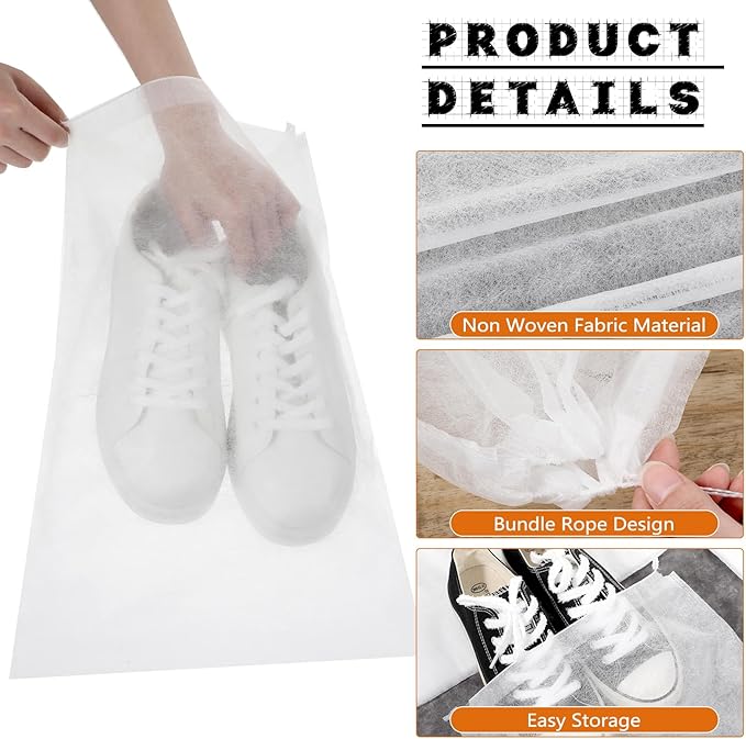 200 Pcs Non Woven Dust Bags, Dust Proof Shoe Bag For Storing Shoes, Boots, Drawstring Storage Bag For Purses, Handbags, Breathable Dust Bag With Rope, Portable Storage Organizer, White