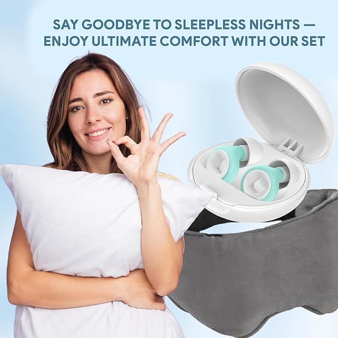 Sleep Set – Weighted Eye Mask with Removable Inserts + Soft Silicone Earplugs (White & Green) – Comfort Sleep Bundle for Travel, Relaxation & Noise Reduction