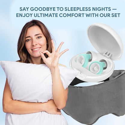 Sleep Set – Weighted Eye Mask with Removable Inserts + Soft Silicone Earplugs (White & Green) – Comfort Sleep Bundle for Travel, Relaxation & Noise Reduction