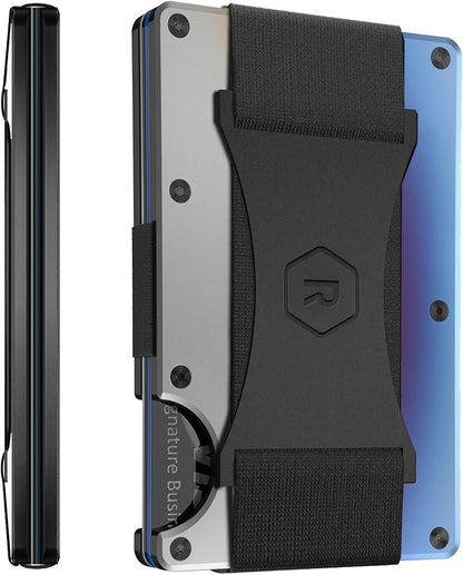 Ridge Wallet for Men - Slim Minimalist Compact Wallet and Card Holder, RFID Protected Front Pocket Wallets for Men with Integrated Cash Strap (Burnt Titanium)