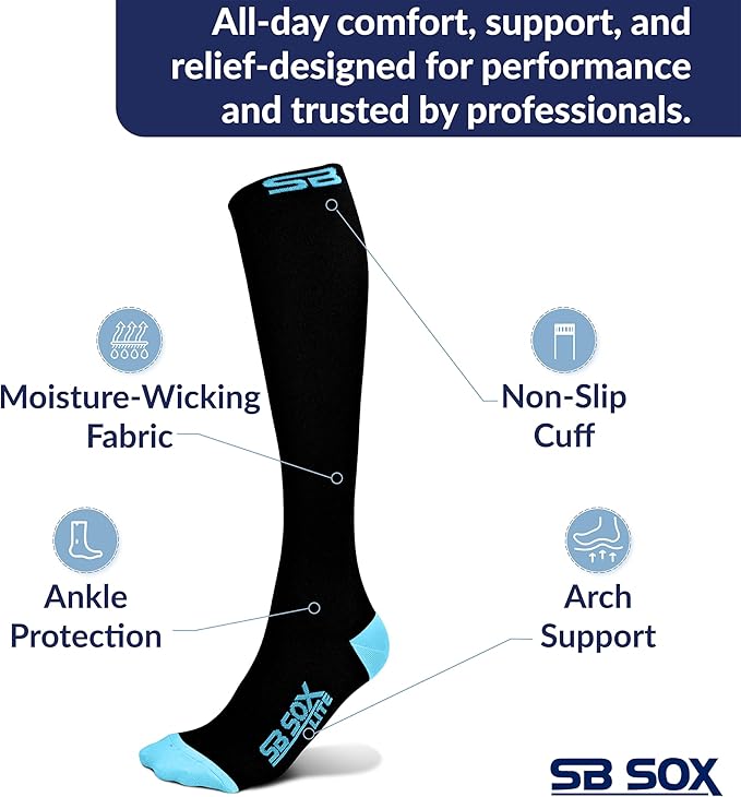 SB SOX Lite Compression Socks for Men & Women (15-20mmHg) – Best Compression Socks for Travel, Sports, and Daily Wear - XXL Sizes too!