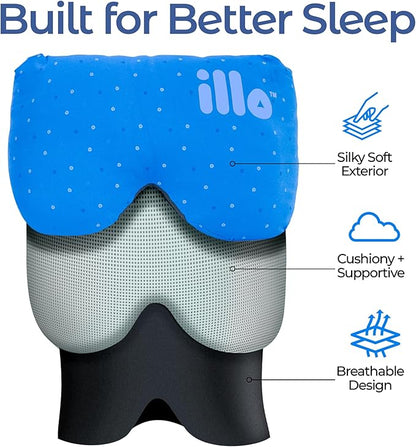 illo Wearable Pillow Sleep Mask | Soft Mulberry Silk Blackout Sleeping & Napping Eye Mask | Best for Home Bed, Work, Airplane, Side Sleeper | Reversible as Travel Neck Pillow | Women & Men