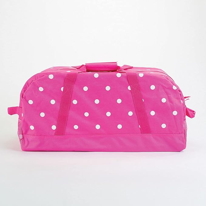 Lillian Vernon Personalized Duffel Bag for Kids, Roomy Pink & White Dots Weekender With Front & Side Compartment, Customizable Girls Sports & Travel Bags With Custom Name, 11" x 12" x 23"W