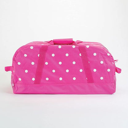 Lillian Vernon Personalized Duffel Bag for Kids, Roomy Pink & White Dots Weekender With Front & Side Compartment, Customizable Girls Sports & Travel Bags With Custom Name, 11" x 12" x 23"W