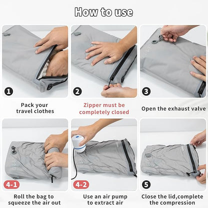4 Set Vacuum Bags for Travel, Professional Reusable Organizer Bag with IPX8 Waterproof Zipper, Compression Bag for Suitcases, Durable Seal Space Saver Bags (with pump)