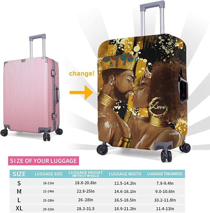 Travel Suitcase Protector African Queen And King Black Crown Elastic Protective Washable Luggage Cover With Concealed Zipper Suitable For Small