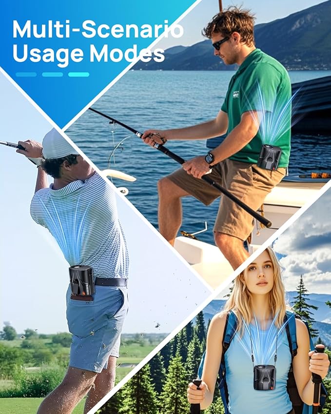 2025 Portable Personal Waist Fan& Neck Fan, 14000RPM Brushless Motor, 40H Runtime Rechargeable, 6-Speed Quiet Operation, Clip-On Personal Body Cooling for Camping/Worksites/Outdoor