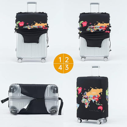 Travelkin Luggage Covers For Suitcase Tsa Approved,Suitcase Cover Protector Fit 18-32 Inch Luggage (Map, S)