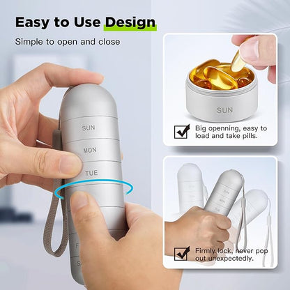 Zannaki Metal Moisture Proof Weekly Pill Organizer, Stackable Aluminum Alloy BPA Free Travel Hiking 7 Day Pill Box Case Waterproof and Large Compartment to Hold Pills, Vitamins, Fish Oil, Supplements