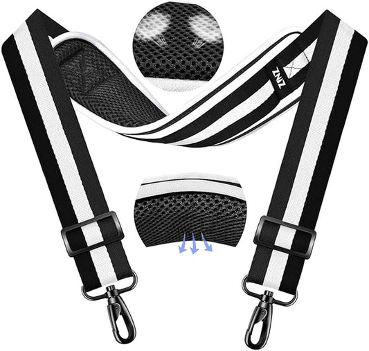 ZINMARK Shoulder Strap 59 inch, Extra-Thick Fixed Cushion Pad and Dual Clasps Universal Replacement Strap for Bags, Camera, Crossbody，Lawn mower -Black White Black Stripe
