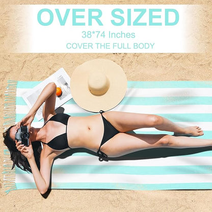 Genovega 6 Packs Oversized Turkish Beach Bath Towel Set Bulk 74"x38" Extra Large Sand Free Quick Dry Swim Camping Pool Clearance Towels Travel Blanket Essentials Adult Royal Red Stripe