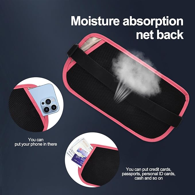 RFID Blocking Money Belt for Men Women, Slim Fanny Pack for Travel，Running,Conceal Waist Wallet for Passport Holder,Phone,Cash(Hot Pink)