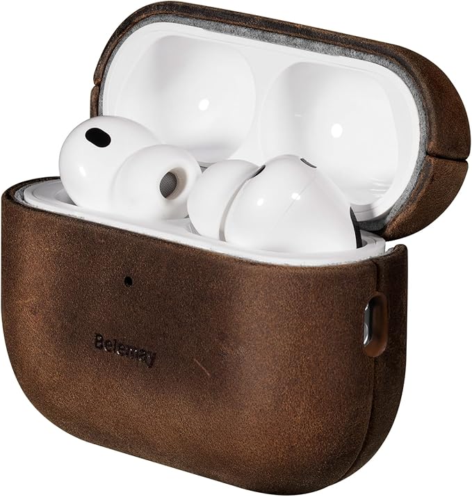 Belemay Handcrafted Crazy Horse Leather Case for AirPods Pro 3rd Gen (2025), Vintage Aesthetic, Two-Tone Effect, Unique Patina, Compatible with MagSafe, Compatible with Airpods Pro 3, Rustic Brown
