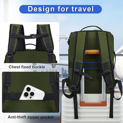 Carry On Travel Backpack Flight Approved Laptop Backpack Business Work Backpack for Women Men Large Capacity Casual Daypack with Wet/Dry Separation Pockets, Dark Green