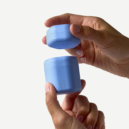 Cadence Travel Containers - 2 Piece Body Care Capsule Set - Magnetic Containers w/Lids - Carry On Travel Essentials for Women/Men - 1 Small & 1 Medium Capsule - Body Wash & Lotion Labels - Eucalyptus