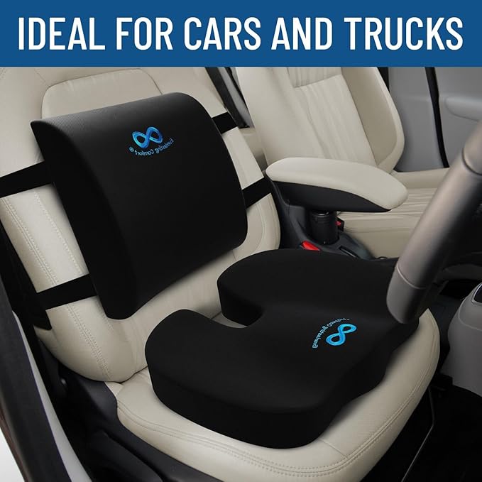 Everlasting Comfort Lumbar Support Pillow for Office Chair - Memory Foam Back Cushion for Car Seat - Promotes Better Posture, Back Pain Relief - Ideal Gaming and Desk Chairs Work and Home Essentials