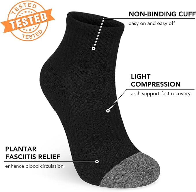 5 Pairs Copper Compression Socks for Women & Men - Ankle Plantar Fasciitis Arch Support Running Socks for Athletic
