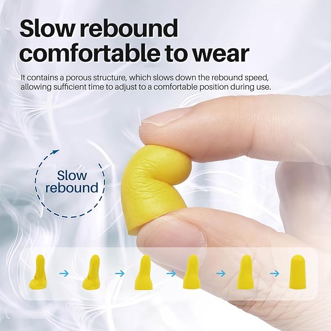 500 Pairs Quality Foam Ear Plugs Bulk,38dB(NRR 33dB) Noise Reduction,Quality Soft Disposable Refill Earplugs,for Shooting, Work & Construction Site,Bullet-Shaped,Yellow