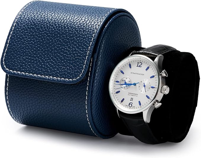 Oirlv Luxury Leather Travel Watch Case Single Watch Box for Men and Women Portable Jewelry Watch Storage Roll Organizer(Blue)