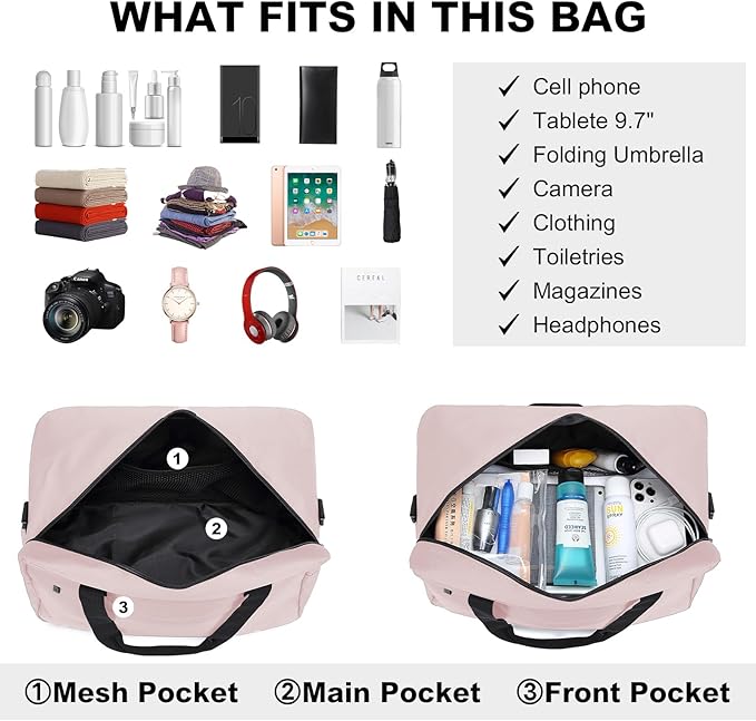 Kono Travel Duffel 20L Under Seat Carry-On Sports Tote Gym Weekender Overnight Bag - 15.75"x9.84"x7.87" Pink