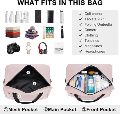 Kono Travel Duffel 20L Under Seat Carry-On Sports Tote Gym Weekender Overnight Bag - 15.75"x9.84"x7.87" Pink