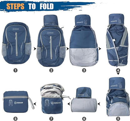 ZOMAKE Ultra Lightweight Packable Backpack 25L - Foldable Hiking Backpacks Water Resistant Small Folding Daypack for Travel(Navy Blue)