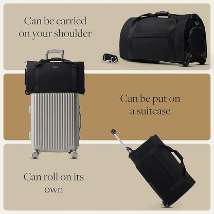 Wool & Oak - NOVA Large Duffle Bag with Wheels - Carry On Garment Duffle Bags for Travel, Overnight, Hospital - Travel Bags with Shoe Compartment & Tech Pocket - Gifts for Men (Nylon, Black)
