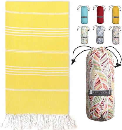 BAY LAUREL Turkish Beach Towel with Travel Bag 39 x 71 Quick Dry Sand Free Lightweight Large Oversized Towels Light
